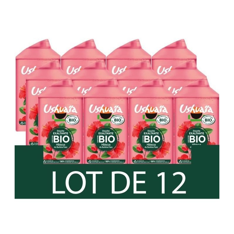 Gel Douche USHUAIA BIO Hibiscus de Burkina Faso - 12 x 250 ml