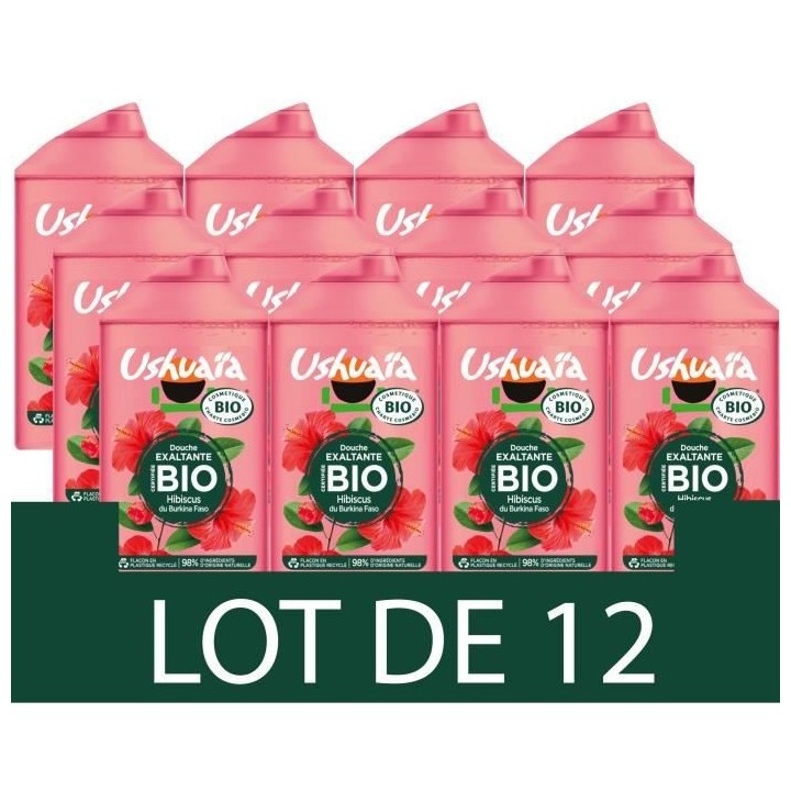 Gel Douche USHUAIA BIO Hibiscus de Burkina Faso - 12 x 250 ml