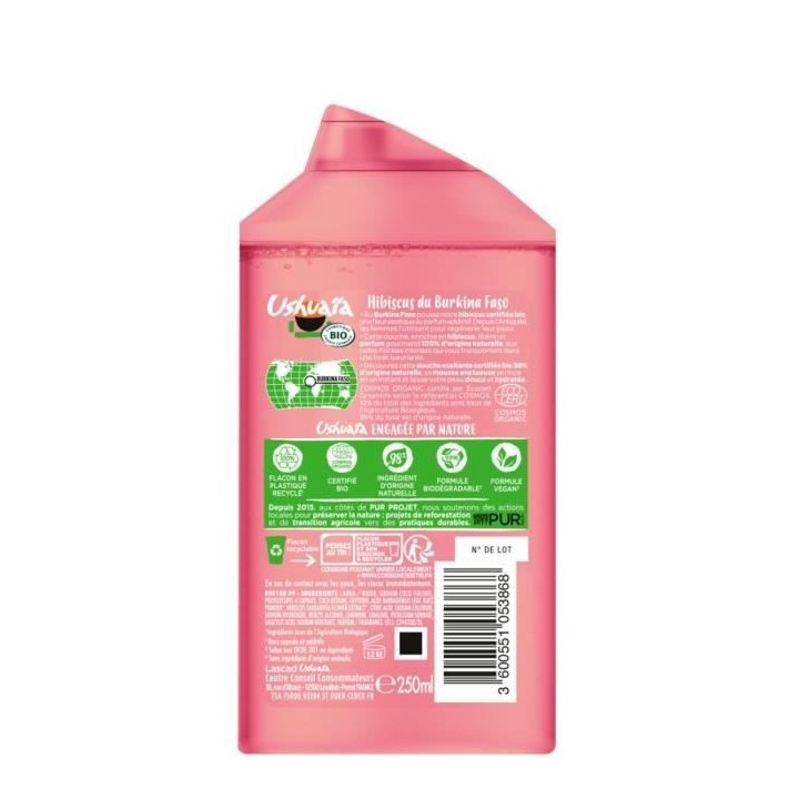 Gel Douche USHUAIA BIO Hibiscus de Burkina Faso - 12 x 250 ml