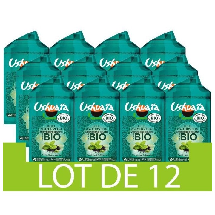 Shampooing Douche USHUAIA BIO Ayurveda Cumin Noir & Menthe - 12 x 250