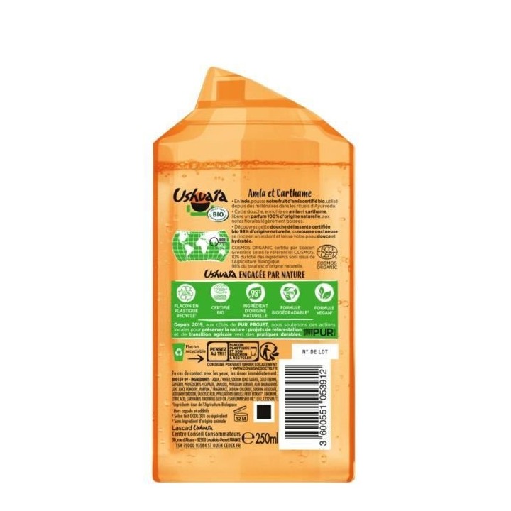 Gel douche USHUAIA BIO Rituel d'Ayurveda Amla & Carthame - 12 x 250 ml