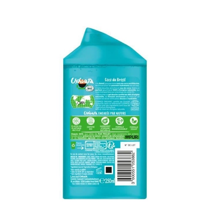 Douche hydratante USHUAIA BIO Coco de Polynésie - 12 x 250 ml