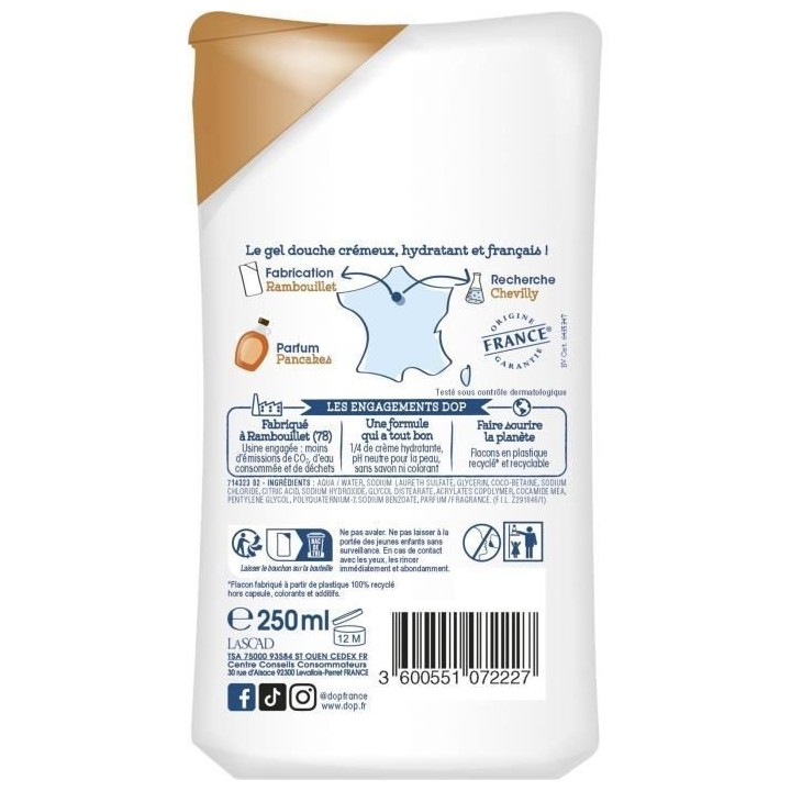 DOP Douceurs d'Enfance Gel douche creme au parfum des Pancakes - 250 m