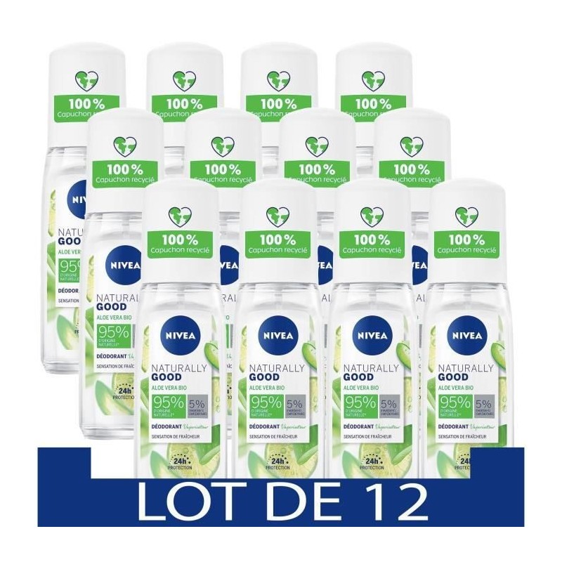 NIVEA Déodorant Vaporisateur Féminin Naturally Good Aloe Vera - 75ml - Lot de 12