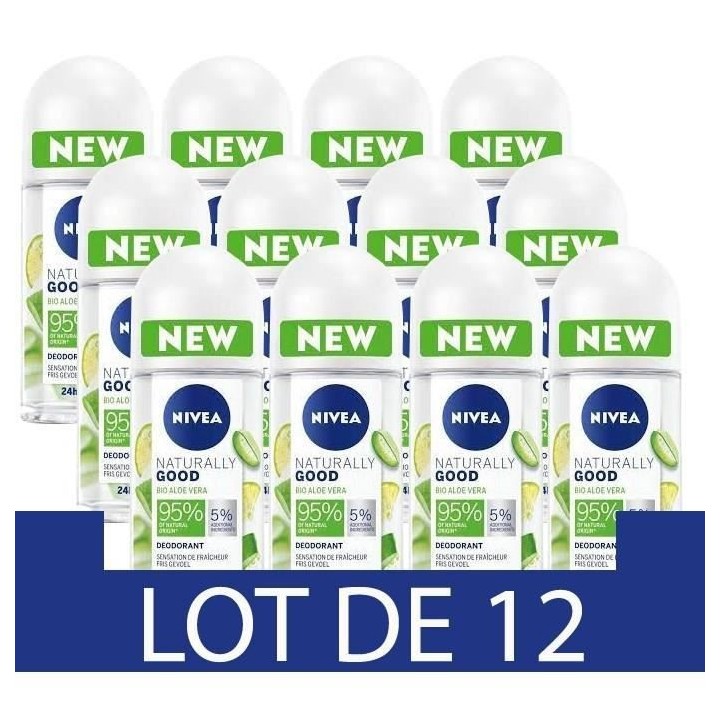 NIVEA Déodorant Bille Féminin Naturally Good Aloe Vera - 50ml - Lot