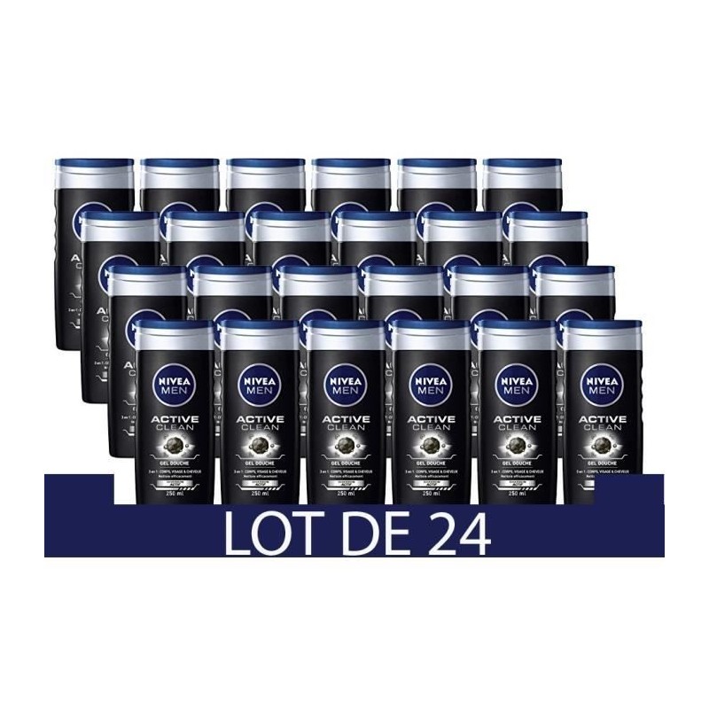 NIVEA Gel Douche Active Clean - 250ml - Lot de 24