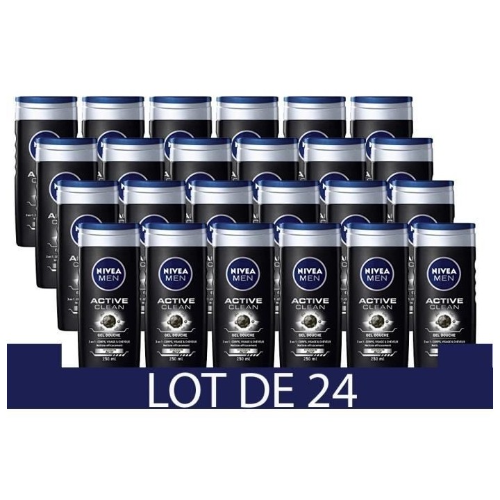 NIVEA Gel Douche Active Clean - 250ml - Lot de 24