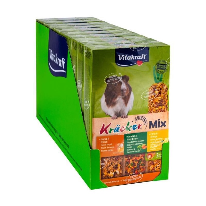 VITAKRAFT Kräcker Trio-Mix Friandise pour Cochons d'Inde Miel Epeautre, Légumes Betterave Rouge, Citron Orange - Lot de 10x3