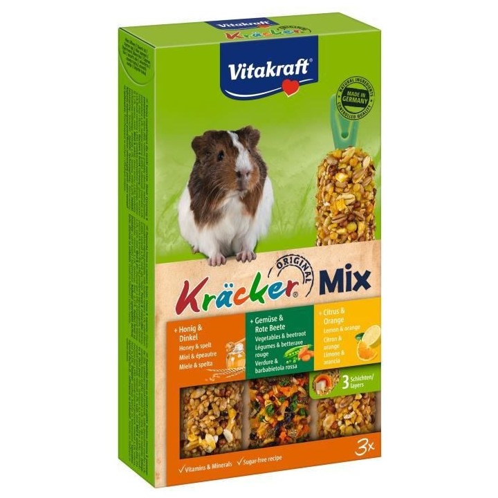 VITAKRAFT Kräcker Trio-Mix Friandise pour Cochons d'Inde Miel Epeautr