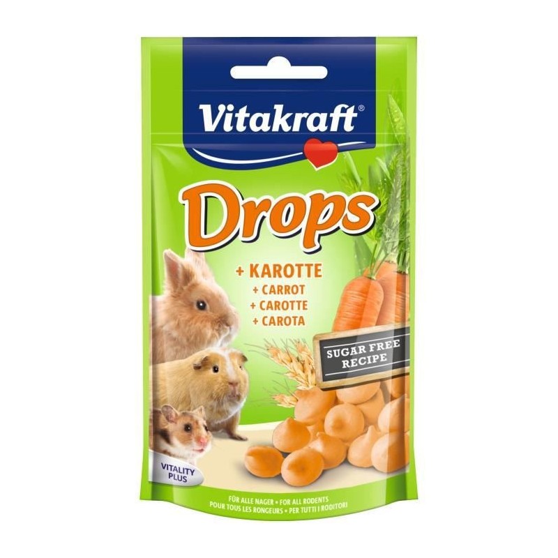 VITAKRAFT Drops Friandises a la carotte pour Petits Mammiferes - Lot de 9x75g