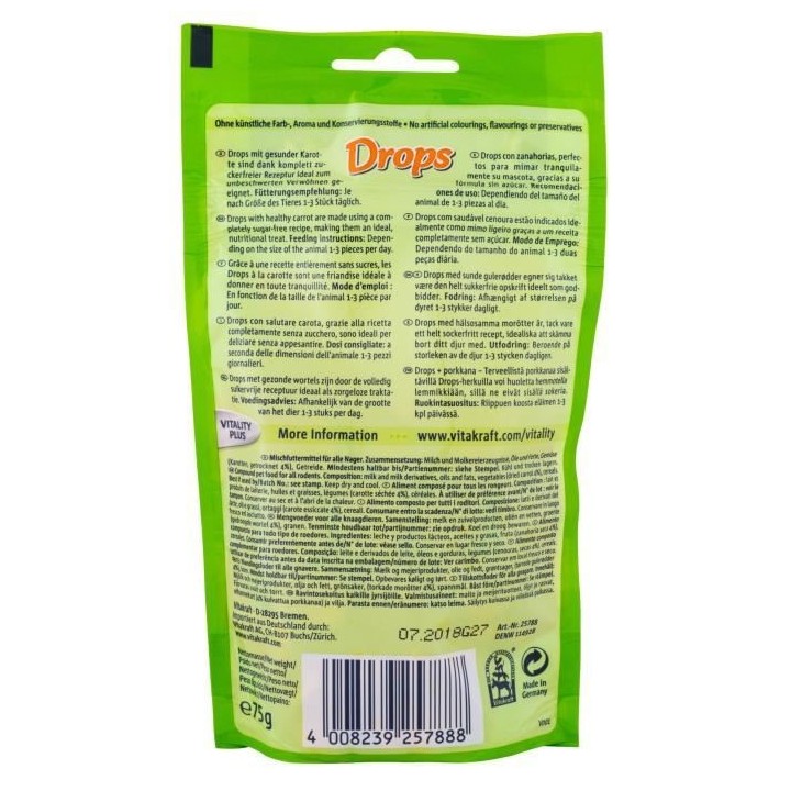VITAKRAFT Drops Friandises a la carotte pour Petits Mammiferes - Lot d