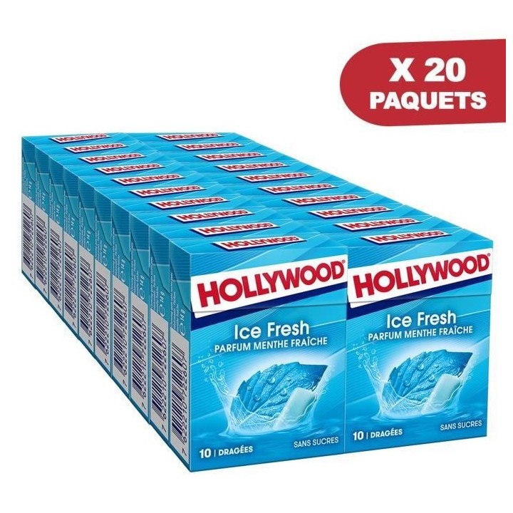 HOLLYWOOD Chewing Gum Ice Fresh - Parfum Menthe Fraîche - Sans Sucre