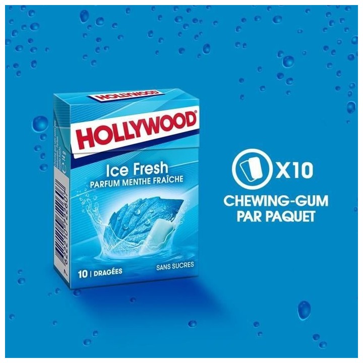 HOLLYWOOD Chewing Gum Ice Fresh - Parfum Menthe Fraîche - Sans Sucre