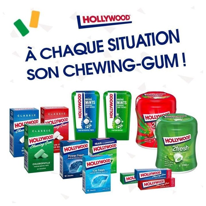 HOLLYWOOD Chewing Gum Ice Fresh - Parfum Menthe Fraîche - Sans Sucre