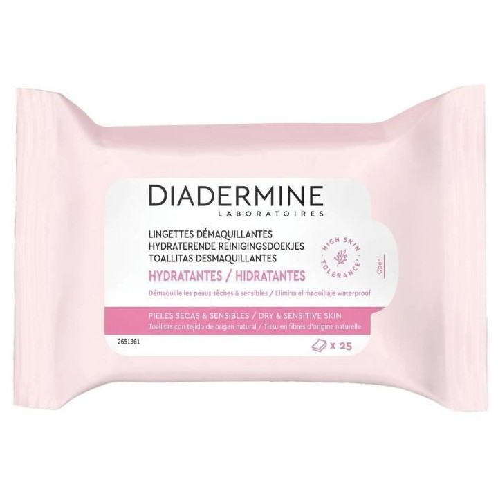 DIADERMINE Lingettes Démaquillantes Nettoyantes Hydratantes - Peaux s