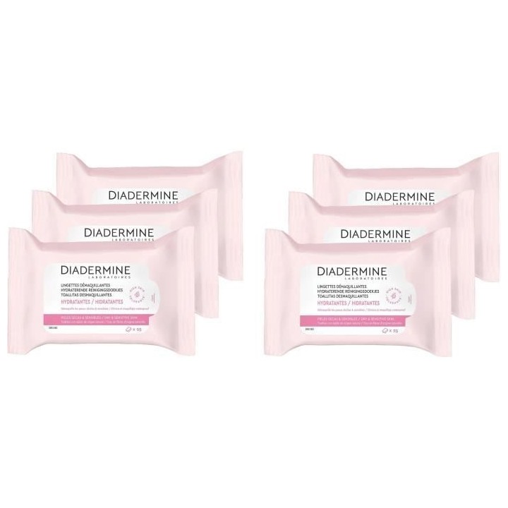 DIADERMINE Lingettes Démaquillantes Nettoyantes Hydratantes - Peaux s