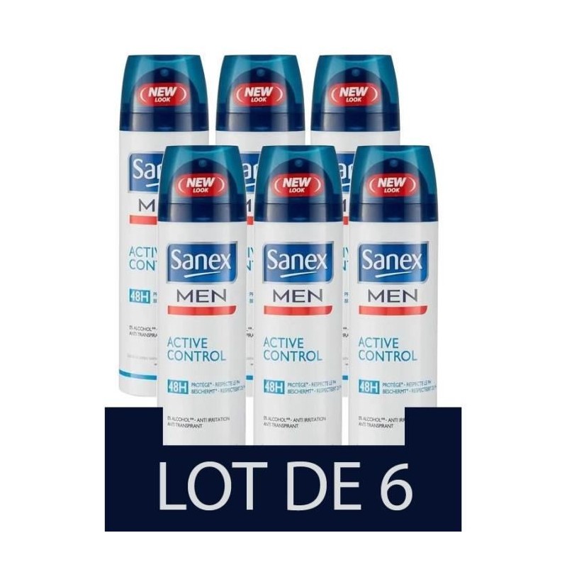 [Lot de 6] SANEX Déodorants Homme Spray Active Control - 200 ml