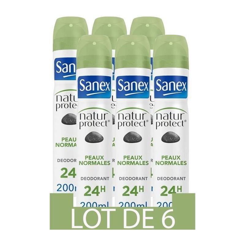 [Lot de 6] SANEX Déodorants Homme Spray Natur Protect - Peaux normales - 200 ml