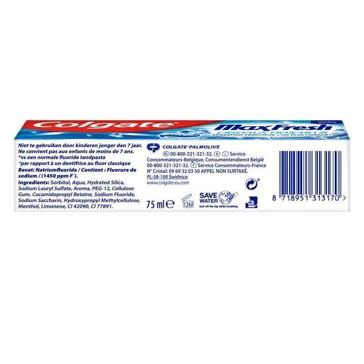 [Lot de 12] COLGATE Dentifrices Max Fresh fraîcheur - 75 ml