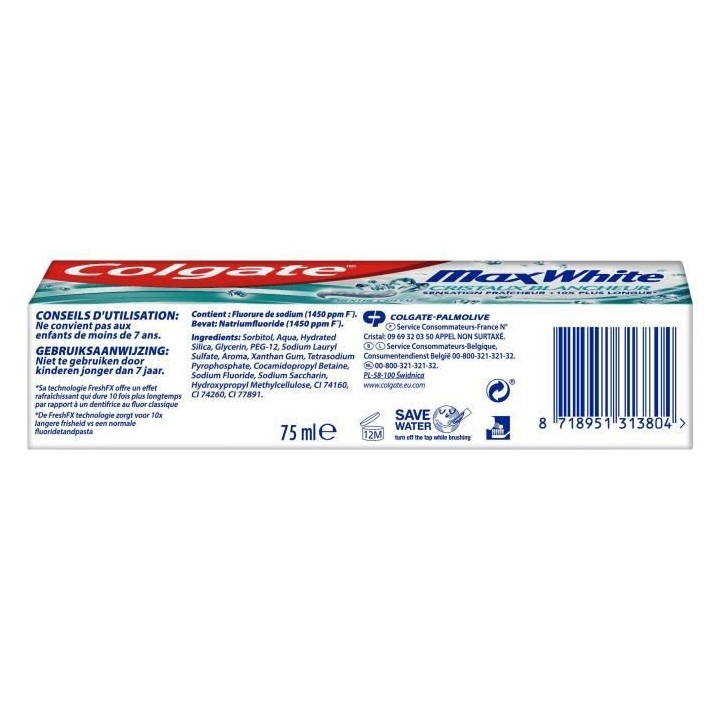 [Lot de 12] COLGATE Dentifrices Max White - 75 ml