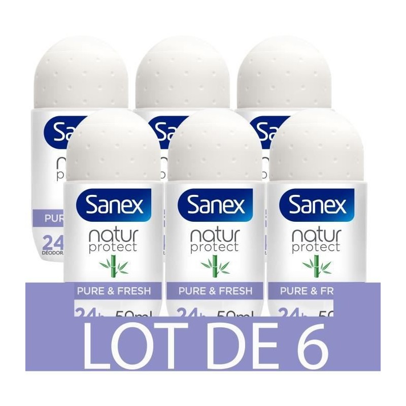 [Lot de 6] SANEX Déodorants naturel Natur Protect Pure & Fresh Bambou bille - 50 ml