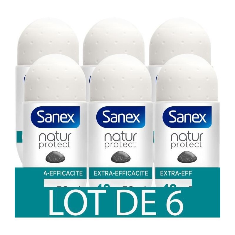 [Lot de 6] SANEX Déodorants Natur Protect extra pierre d'alun bille 50 ml