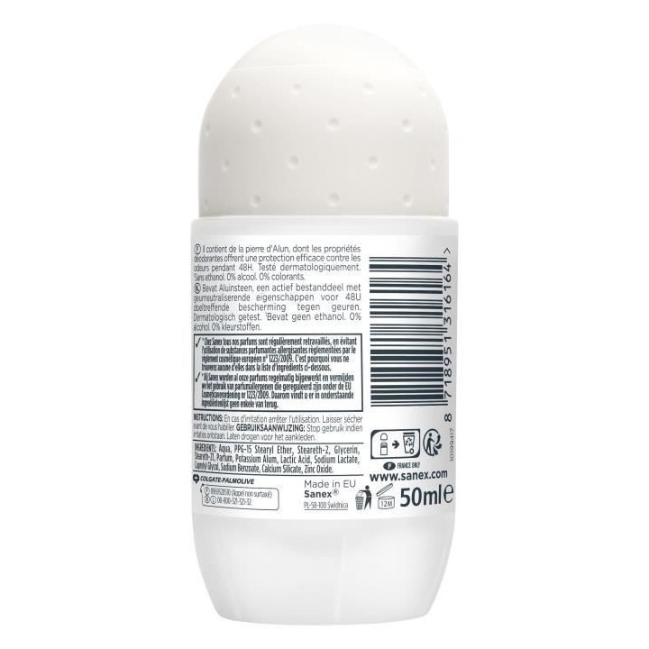 [Lot de 6] SANEX Déodorants Natur Protect extra pierre d'alun bille 5