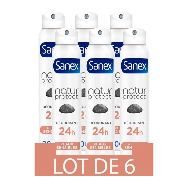 [Lot de 6] SANEX Déodorants Natur Protect Peaux sensibles Pierre d'alun spray - 200 ml