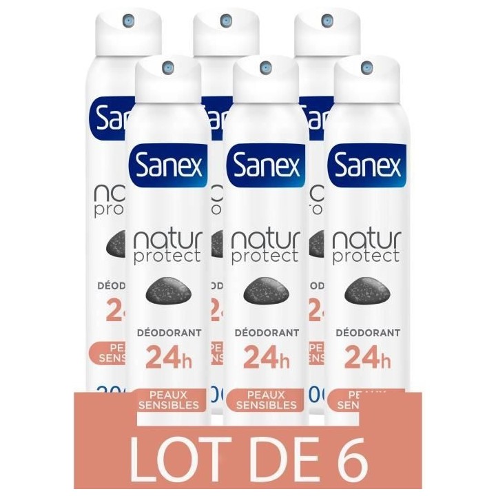 [Lot de 6] SANEX Déodorants Natur Protect Peaux sensibles Pierre d'al