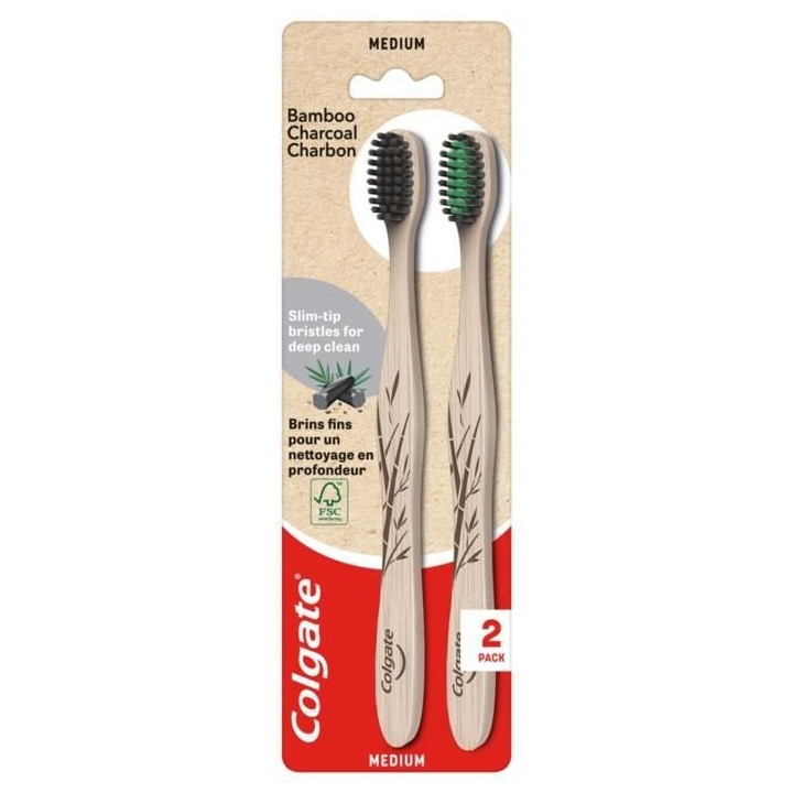 [Lot de 2] COLGATE Brosses a dents bambou charbon médium