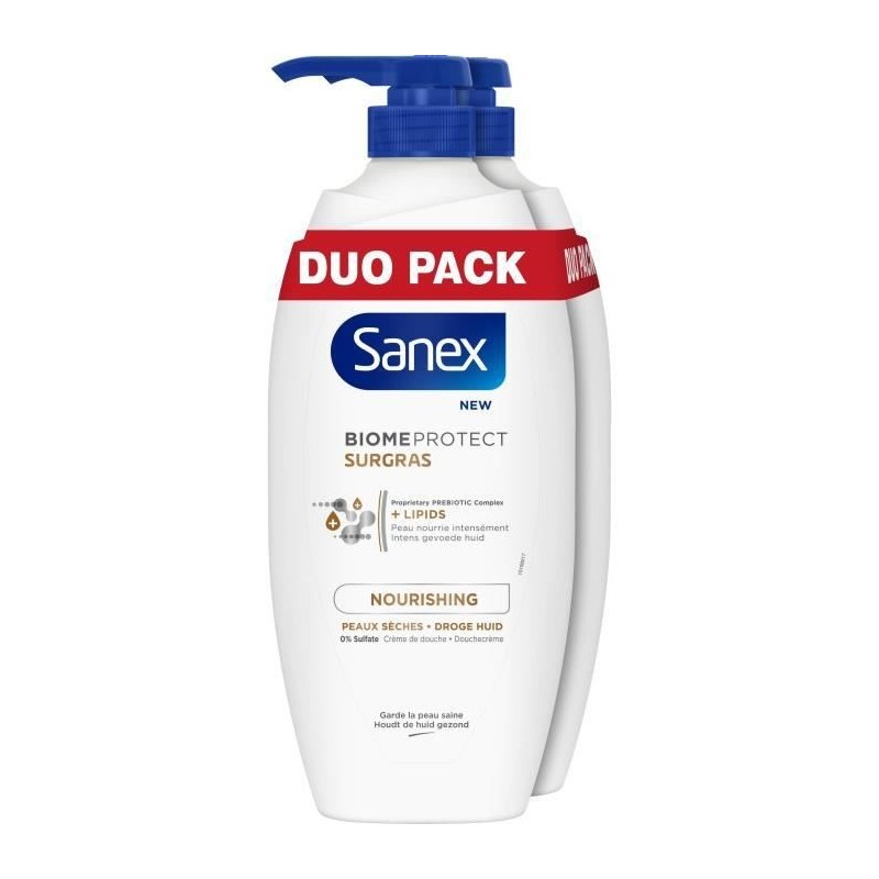 [Lot de 2] SANEX Gels douches Biome protect Surgras pompe - 700ml