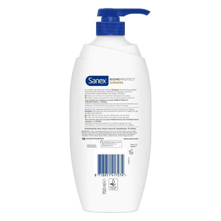 [Lot de 2] SANEX Gels douches Biome protect Surgras pompe - 700ml