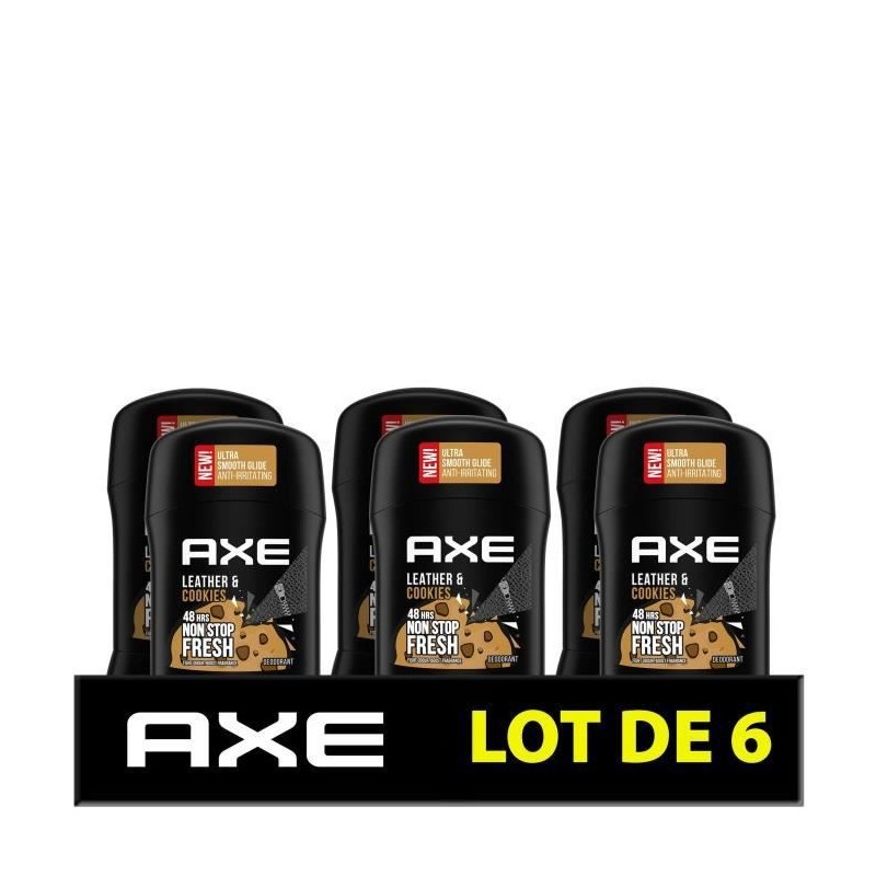 AXE Déodorant Homme Collision Cuir & Cookies Stick - 48h de Fraîcheur Non-Stop - Lot de 6 x 50 ml - 300 ml