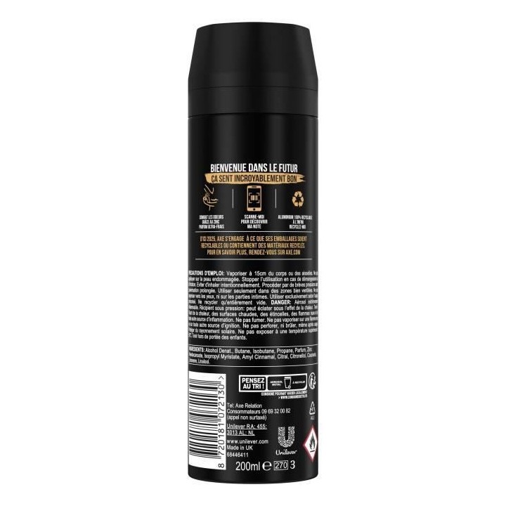AXE Déodorant Homme Bodyspray Dark Temptation - 48h de Fraîcheur Non