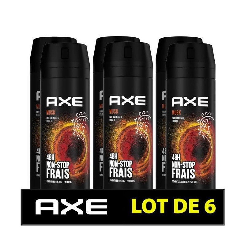 AXE Déodorant Homme Musk Bodyspray - 48h de Fraîcheur Non-Stop - Antibactérien - Lot de 6 x 200 ml - 1,2 L