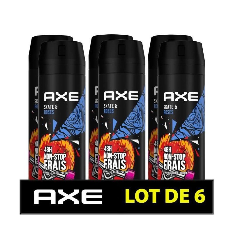 AXE Déodorant Homme Skate & Roses Bodyspray - 48h de Fraîcheur Non-Stop - Antibactérien - Lot de 6 x 200 ml - 1,2 L