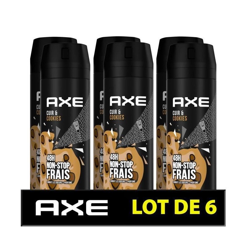 AXE Déodorant Homme Cuir & Cookie Bodyspray - 48h de Fraîcheur Non-Stop - Antibactérien - Lot de 6 x 200 ml - 1,2 L