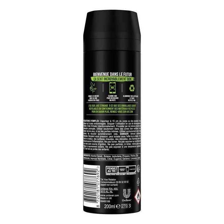 AXE Déodorant Homme Draps Frais & Wasabi Bodyspray - 48h de Fraîcheu