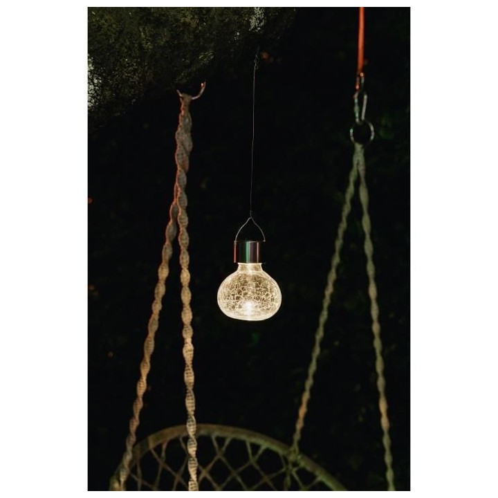 Lampion solaire Inox décoratif verre craquelé H 11 cm