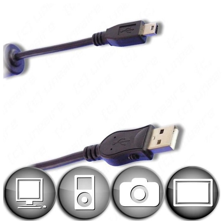 Câble Mini USB B 5 contacts mâle / USB A mâle