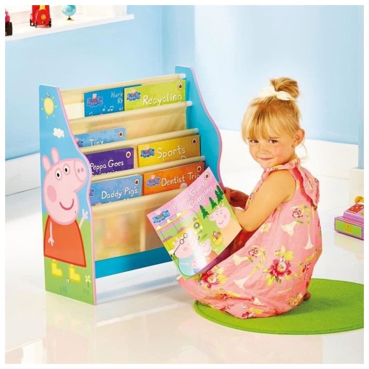 Bibliotheque Peppa Pig en MDF, compartiments en polyester. 23x51x60 cm