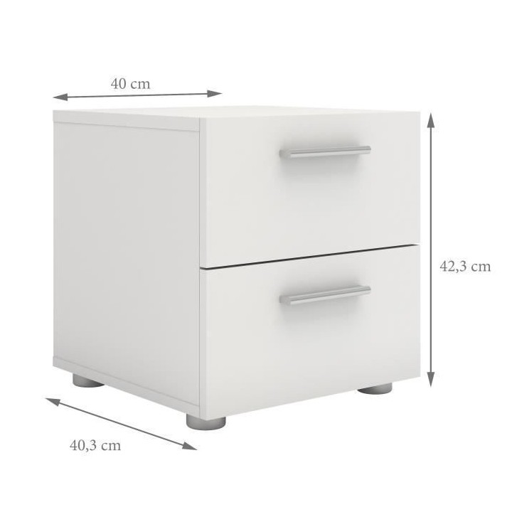 TVILUM Chevet 2 tiroirs - Blanc - L 40 x P 40 x H 42 cm - TYHJA