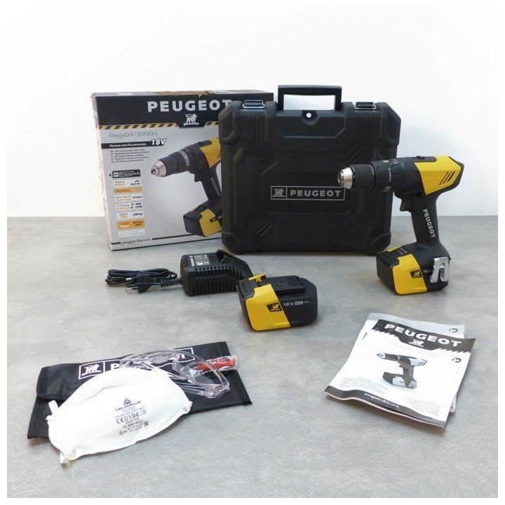 PEUGEOT Perceuse sans fil a percussion -Energydrill - 18VP40N - 2x 4 A