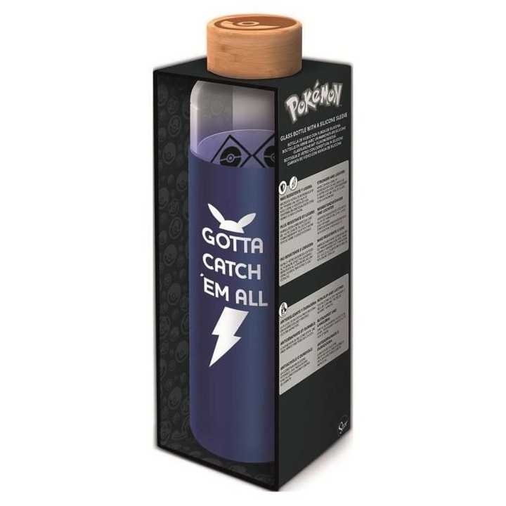 STOR - Pokemon - Bouteille - En verre avec manchon Silicone - Réutili