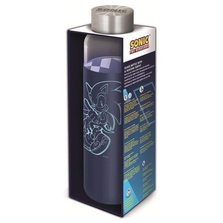 STOR - Sonic - Bouteille - En Verre avec manchon Silicone - Réutilisa