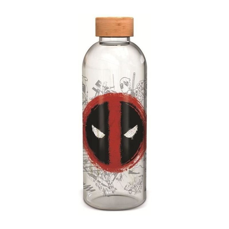 STOR - Deadpool - Bouteille Large - En Verre avec manchon Silicone - Réutilisable - 1030 ml