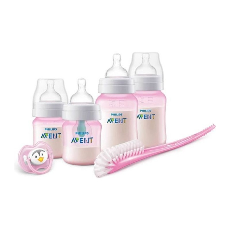 PHILIPS AVENT SCD807/01 Kit nouveau-né anti-colic: 2 biberons 125ml + 2 biberons 260ml + valve Airfree + 1 goupillon + 1 sucett