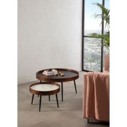 Table salon - Noyer et noir - - L 80 x P 80 x H 40 cm - ROSA