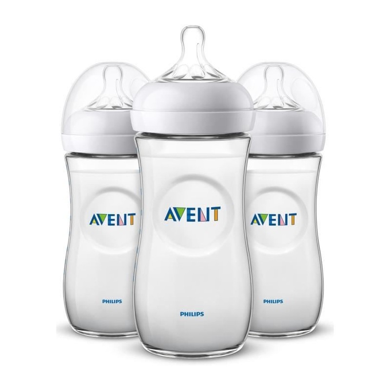 PHILIPS AVENT SCF036/37 Lot de 3 Biberons Natural - 330 ml - Débit rapide - 6 mois et +