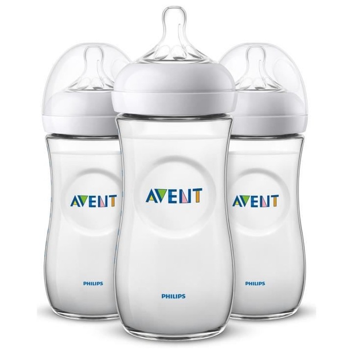 PHILIPS AVENT SCF036/37 Lot de 3 Biberons Natural - 330 ml - Débit ra